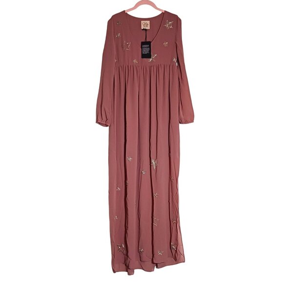 NEW Chaser Beaded Star Long Slit Sleeve Maxi Dress in Rosebud/Dusty Rose, Size M - Picture 5 of 15